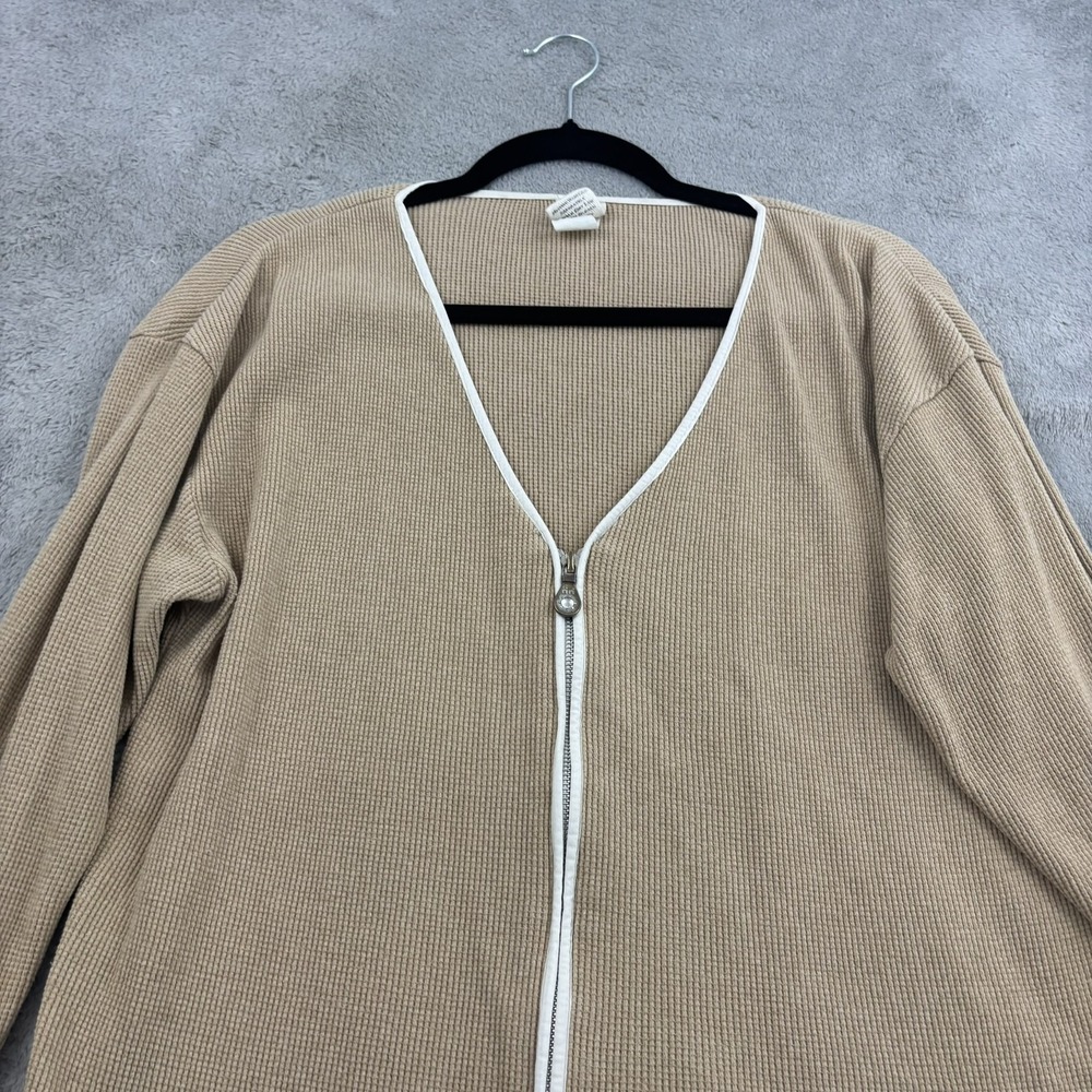 VTG Fitigues Waffle‎ Knit Zip Up Sweater Jacket Womens S Beige Comfy Loungewear - Picture 3 of 14